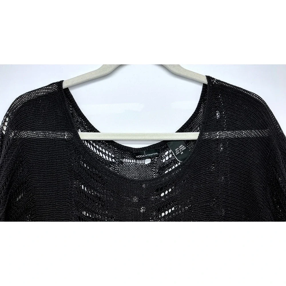 Moda International Black Open Knit‎ Tunic Sweater Sz M Boho Swim Festival Goth